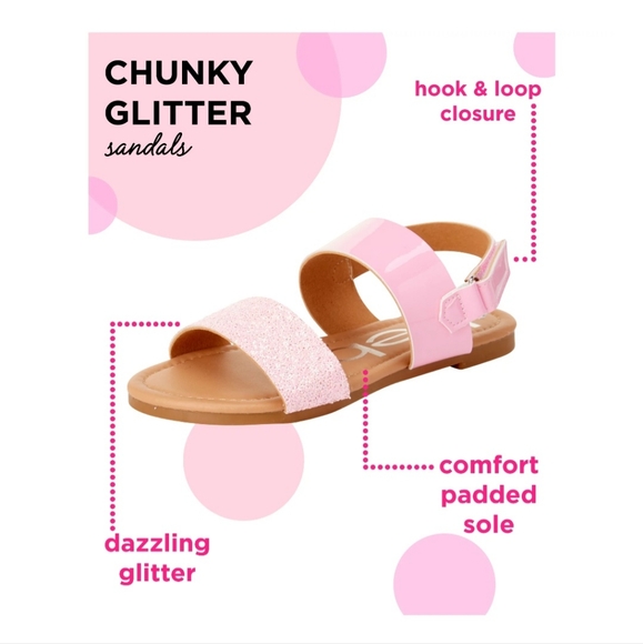 Girl's Size 4 Bebe Girls Pink Chunky Glitter Sparkle Sandals Ankle Strap - Picture 8 of 13